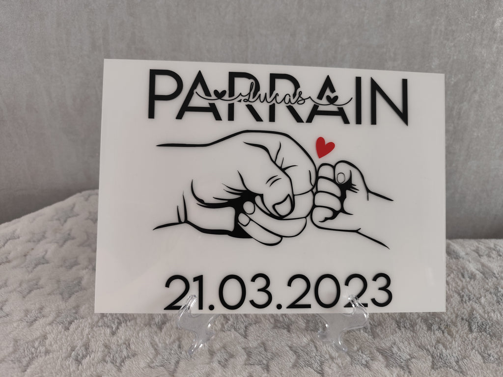 💖 Plaque Plexi personnalisée Parrain & Marraine – Format 21 x 29,7 cm 💖