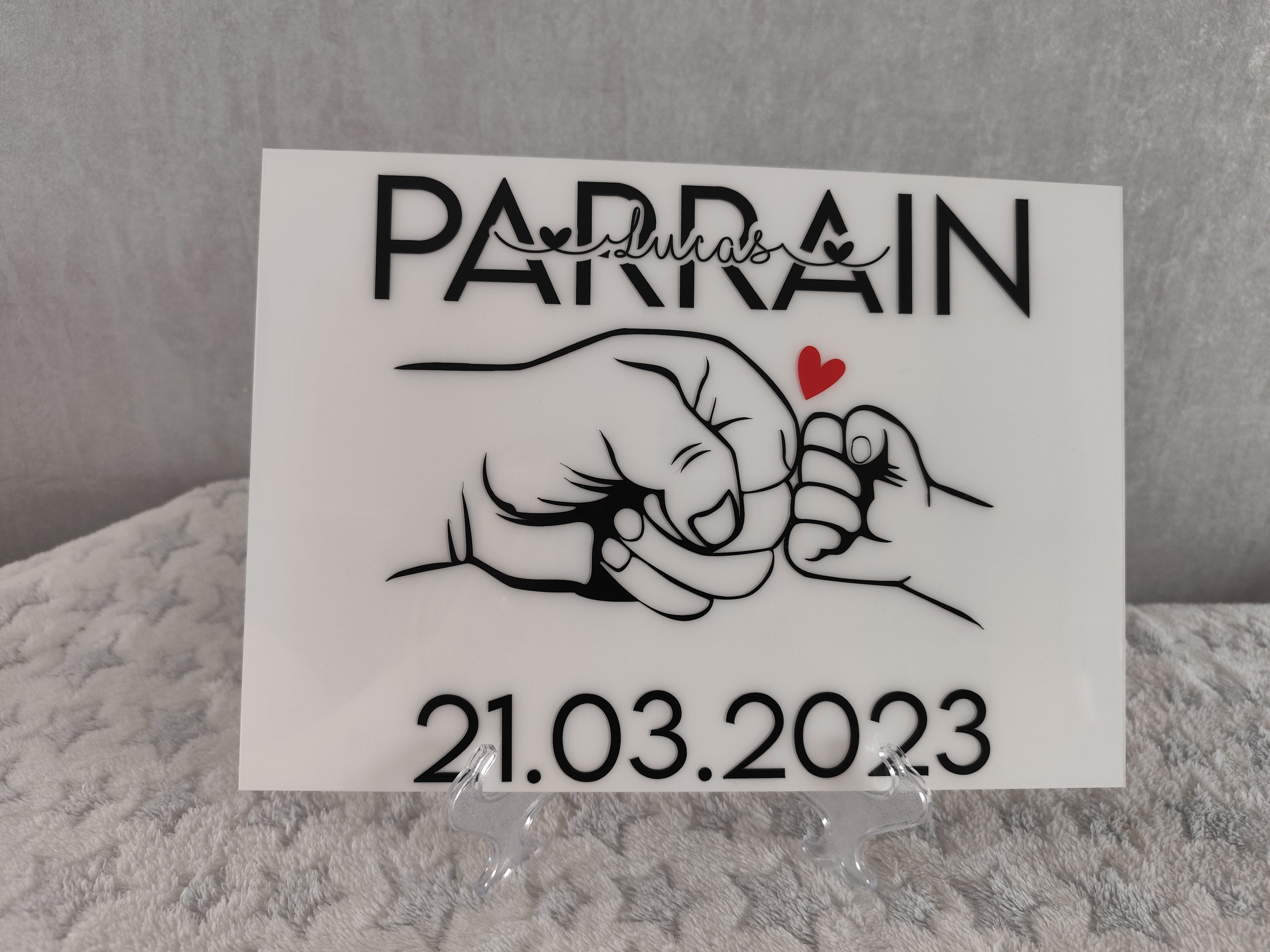 💖 Plaque Plexi personnalisée Parrain & Marraine – Format 21 x 29,7 cm 💖
