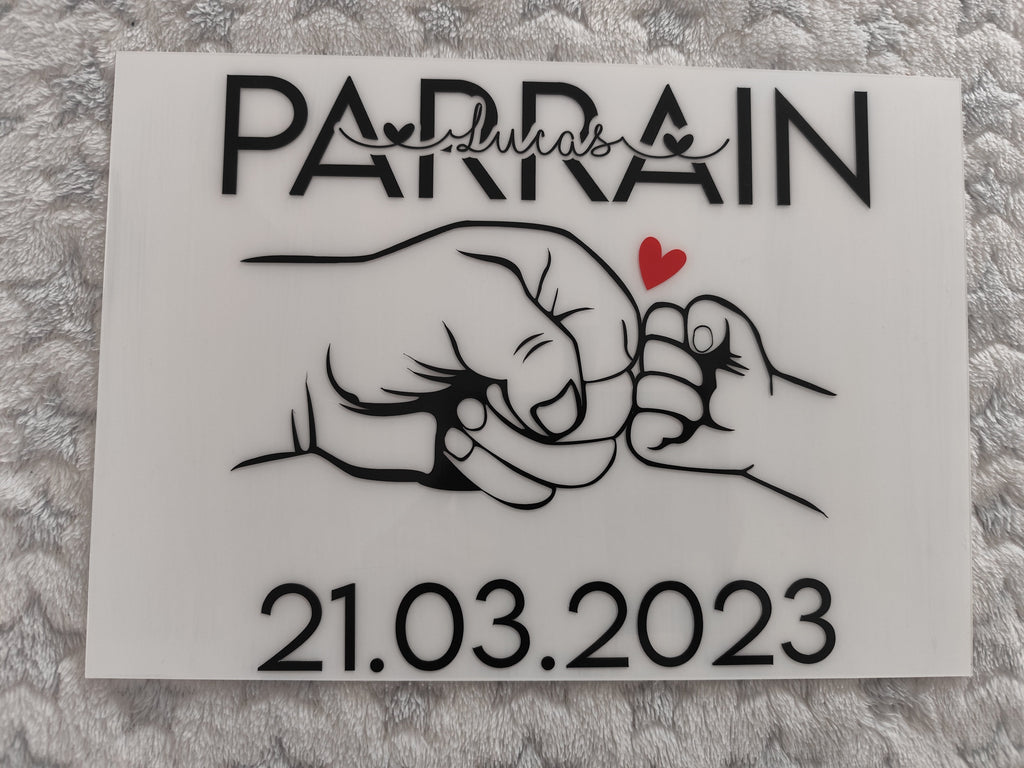 💖 Plaque Plexi personnalisée Parrain & Marraine – Format 21 x 29,7 cm 💖