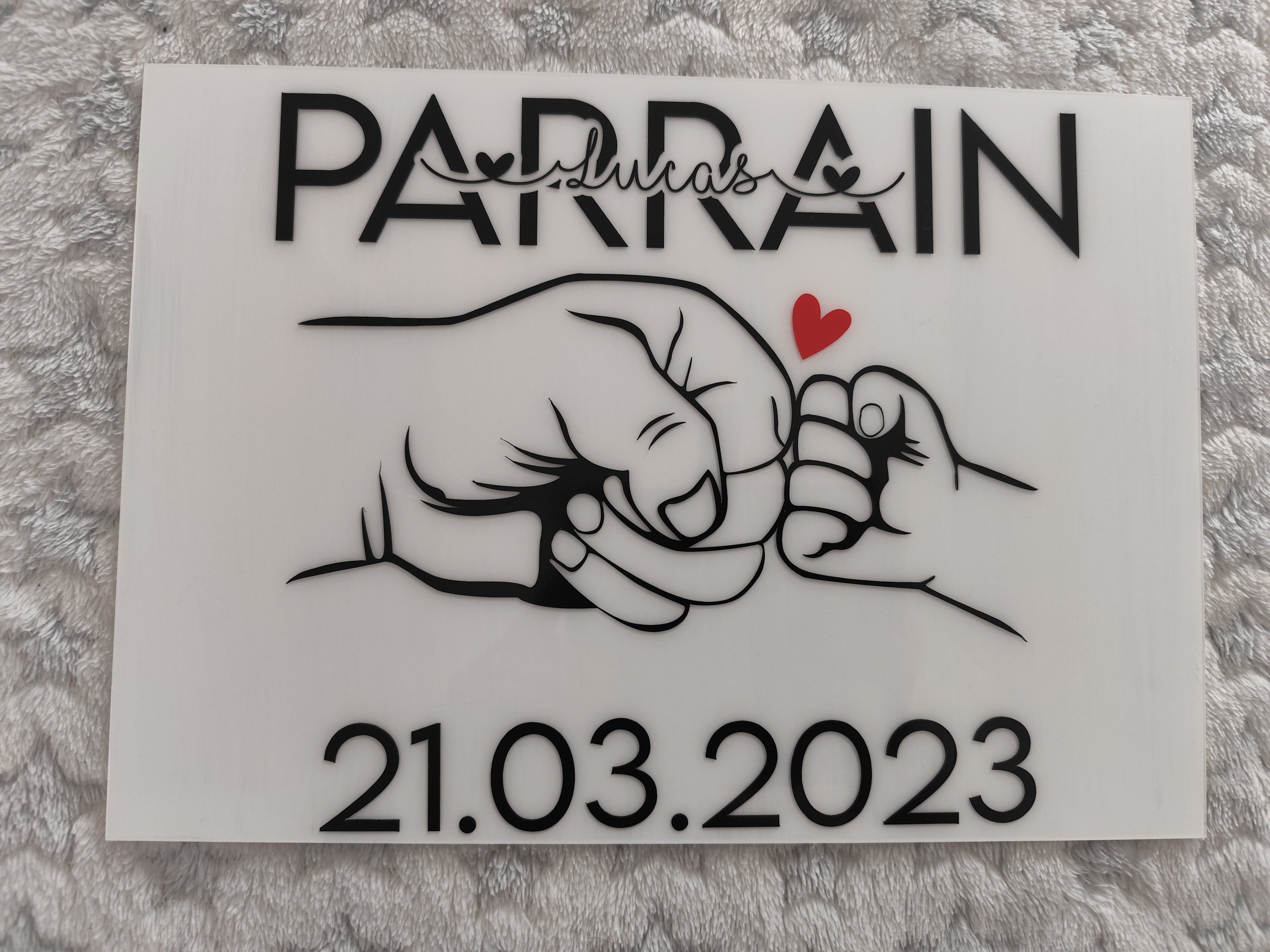 💖 Plaque Plexi personnalisée Parrain & Marraine – Format 21 x 29,7 cm 💖