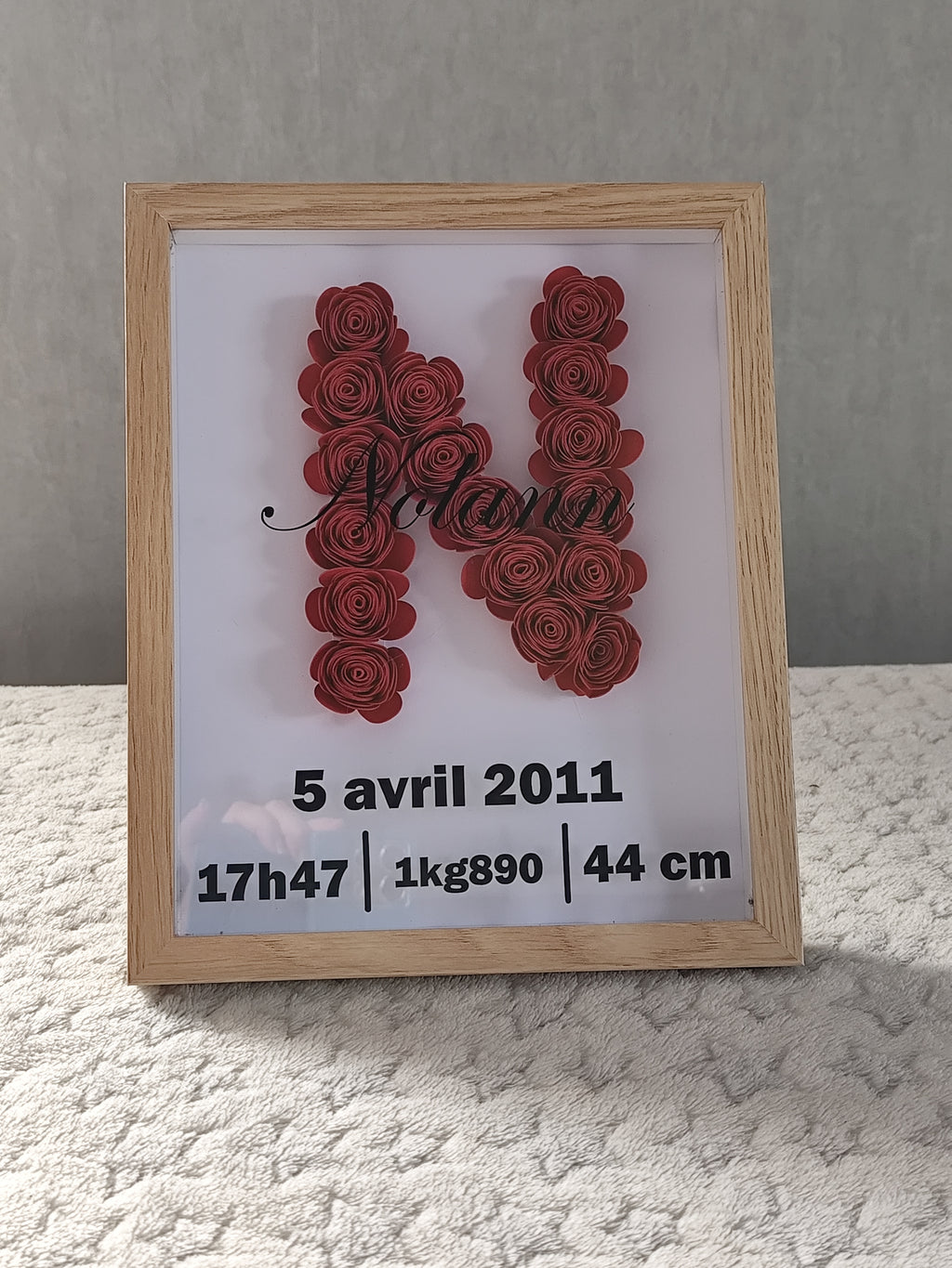 🌸 Cadre personnalisé naissance – Fleurs en papier roulé 🌸