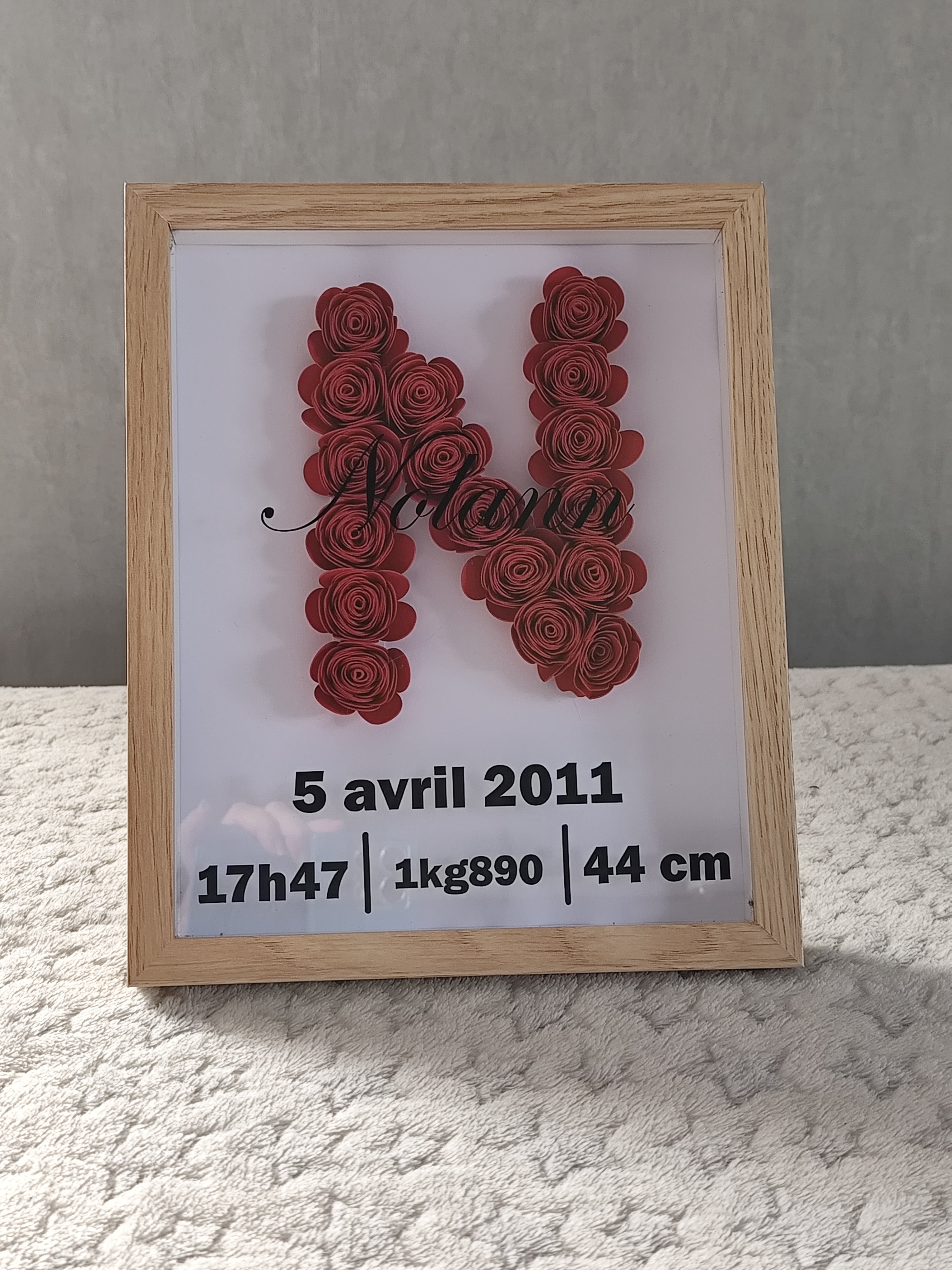 🌸 Cadre personnalisé naissance – Fleurs en papier roulé 🌸
