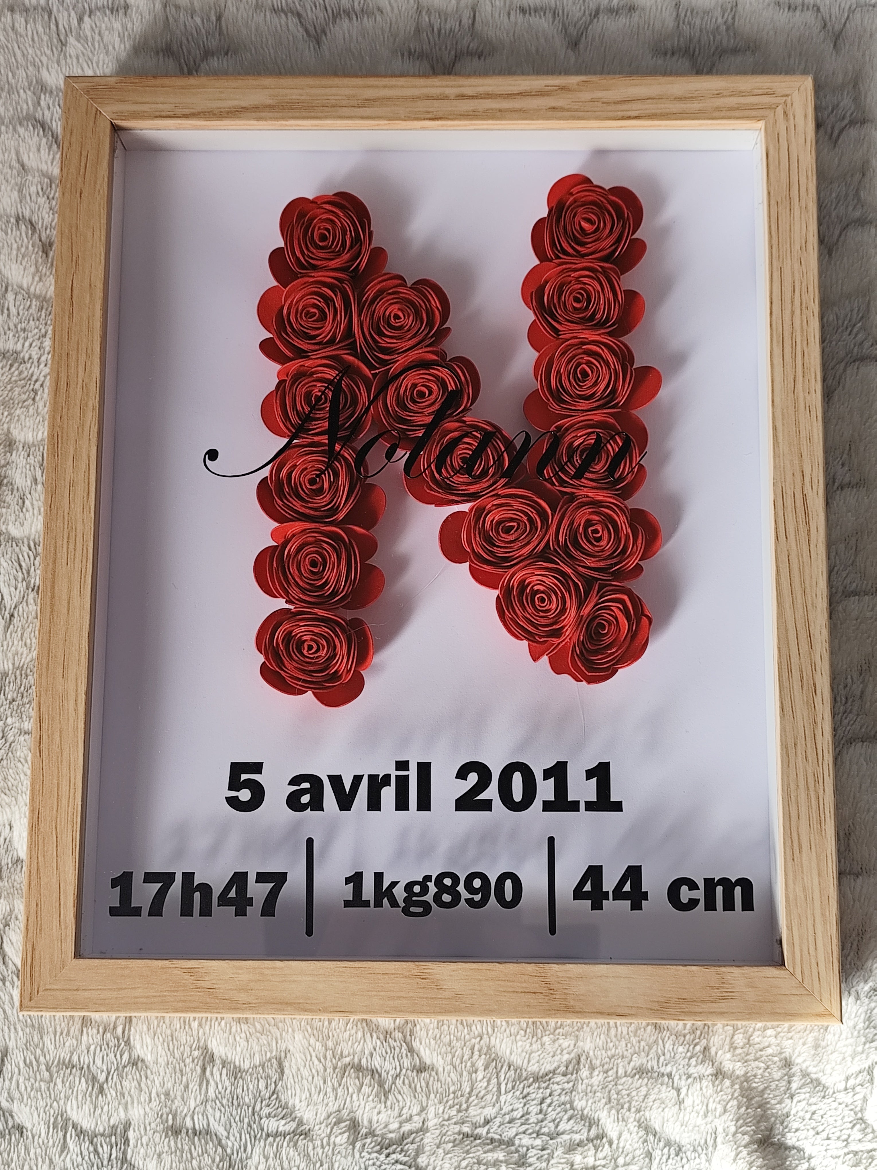 🌸 Cadre personnalisé naissance – Fleurs en papier roulé 🌸