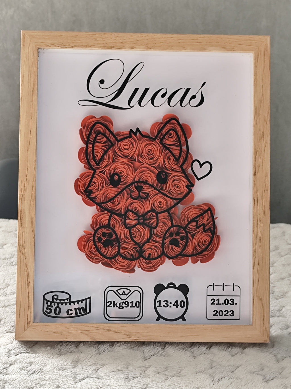 🌸 Cadre personnalisé naissance – Fleurs en papier roulé 🌸