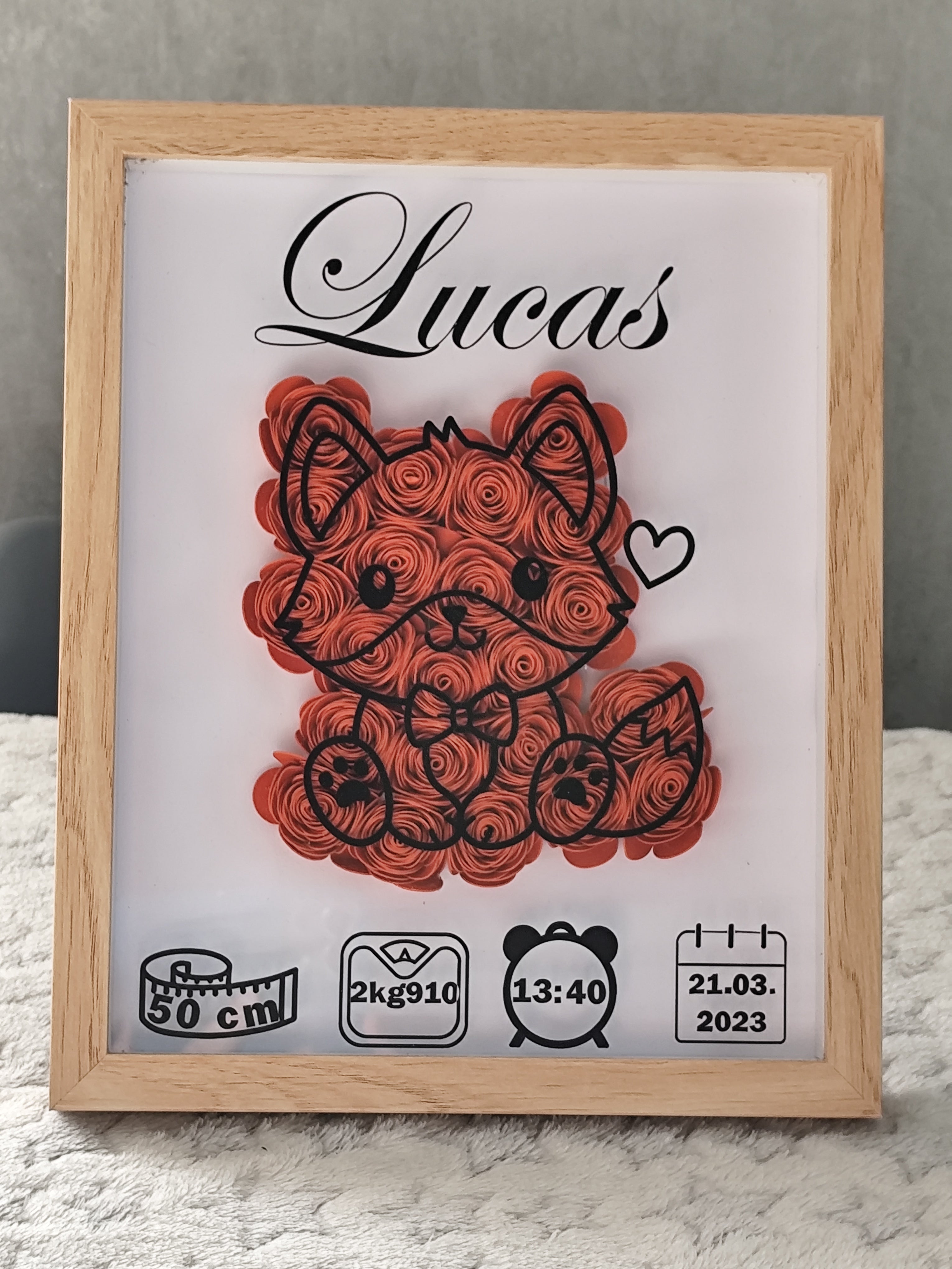 🌸 Cadre personnalisé naissance – Fleurs en papier roulé 🌸