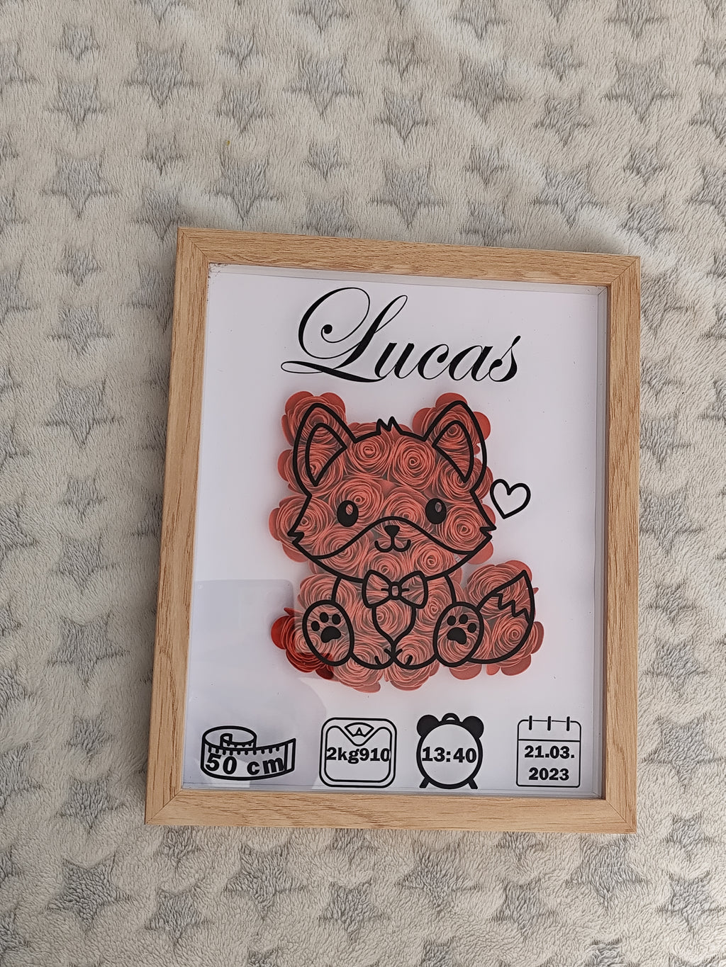 🌸 Cadre personnalisé naissance – Fleurs en papier roulé 🌸