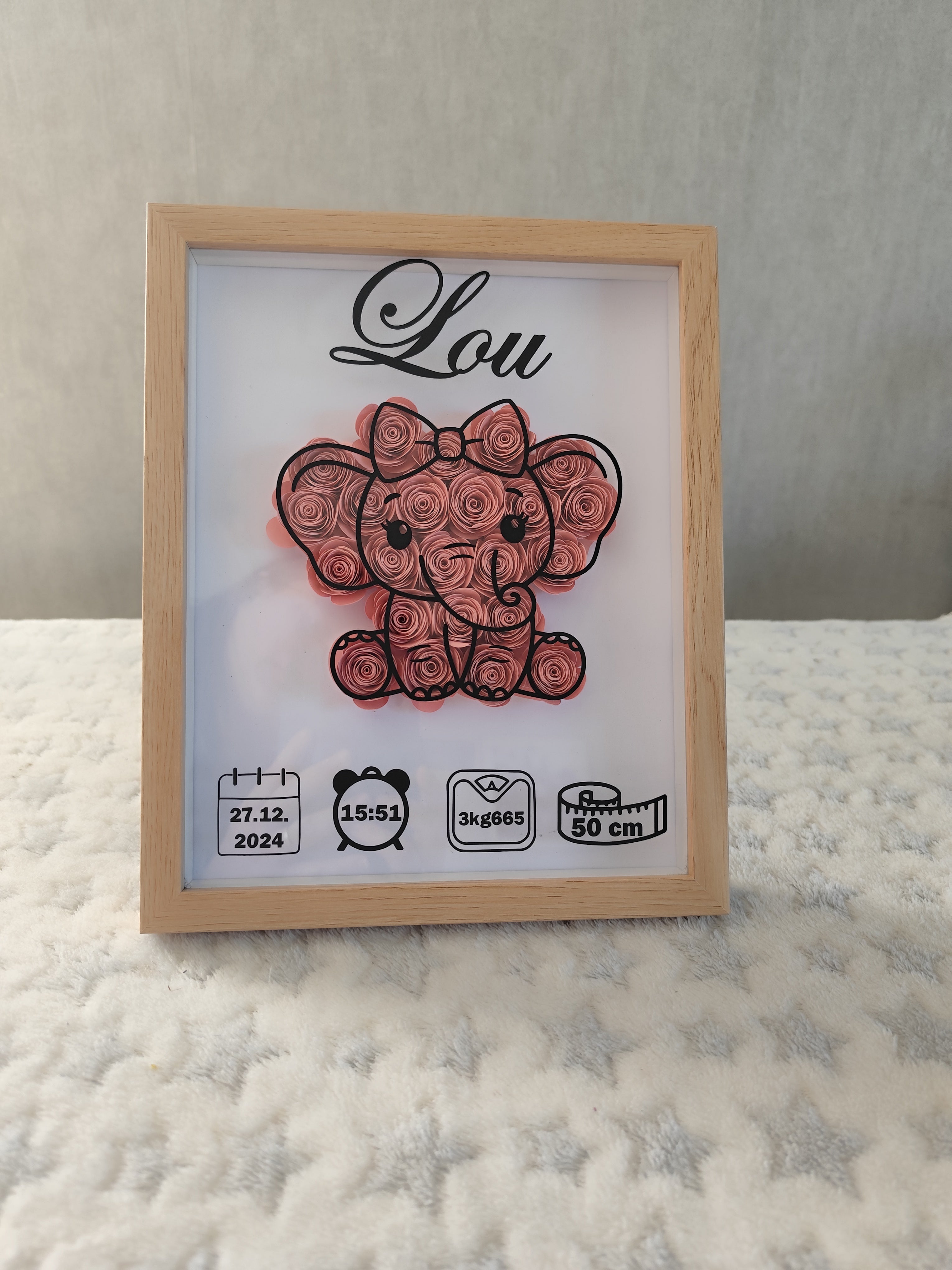 🌸 Cadre personnalisé naissance – Fleurs en papier roulé 🌸