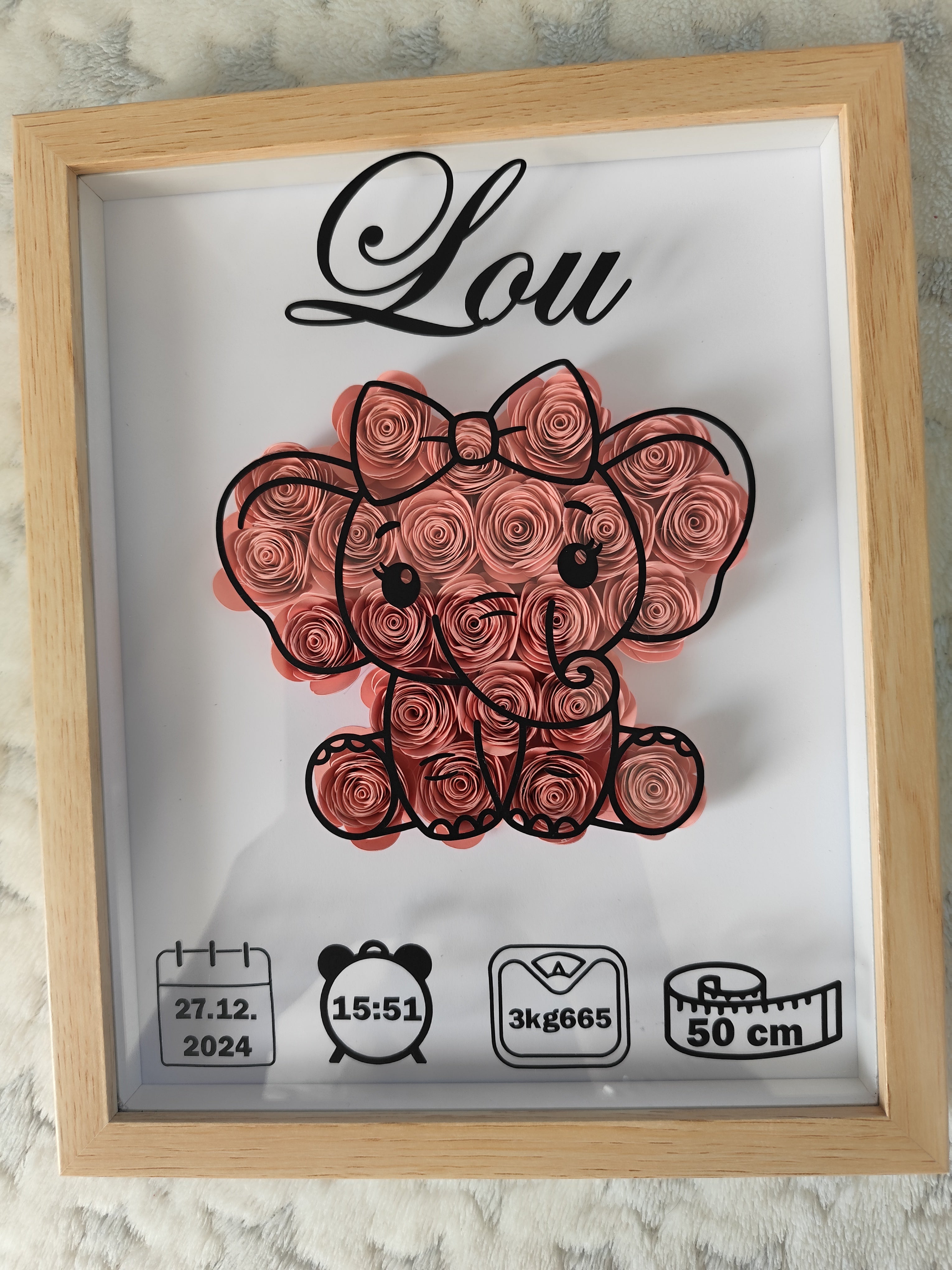 🌸 Cadre personnalisé naissance – Fleurs en papier roulé 🌸